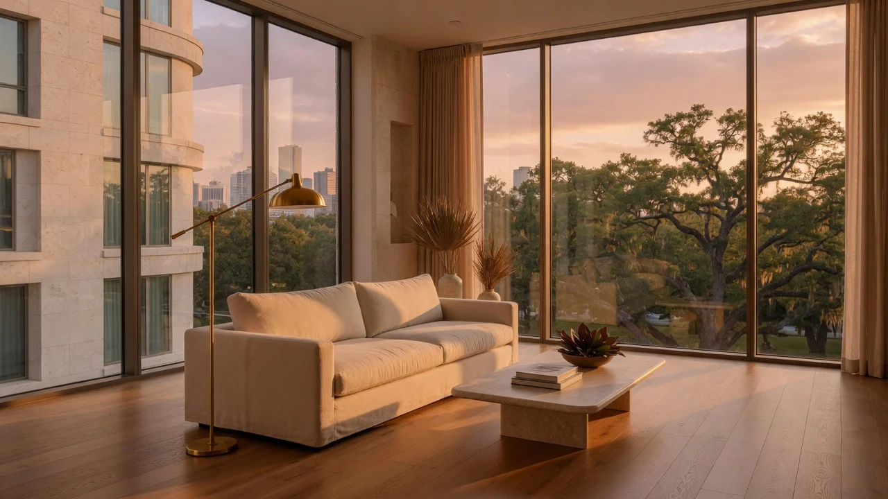 Living room at golden hour