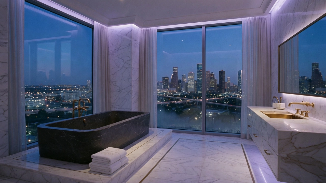 Marble bath at Riverline at dusk